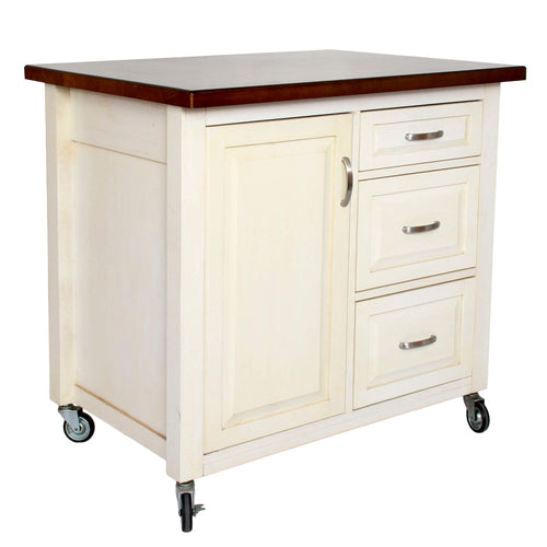 Distressed Antique White & Chestnut 3 Drawer Kitchen Cart – Andrews Collection