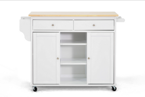 Baxton Studio Meryland White Modern Kitchen Island Cart - Versatile Storage and Style