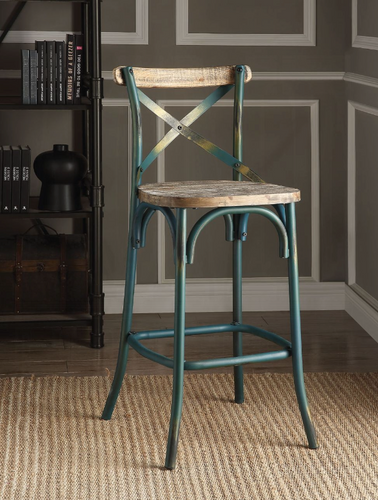 Vintage Zaire Bar Chair - Antique Turquoise & Oak Finish