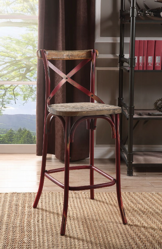 Zaire Vintage Style Bar Chair - Antique Red and Oak Finish