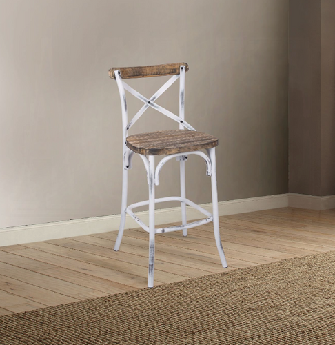 Zaire Vintage Style Bar Chair in Walnut and Antique White Finish