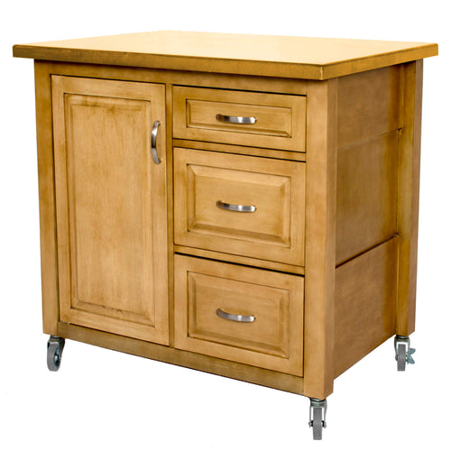 Light Oak 3 Drawer Kitchen Cart with Wheels – Oak Selections Collection