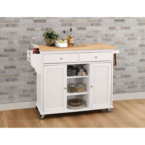 Tullarick White Finish Kitchen Cart with Natural Wooden Top