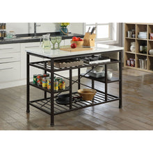 Load image into Gallery viewer, Lanzo Kitchen Island with Marble Top and Gunmetal Finish - Stylish and Functional Storage Solution
