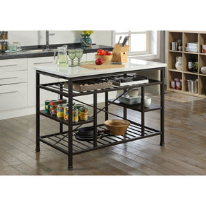 Lanzo Kitchen Island with Marble Top and Gunmetal Finish - Stylish and Functional Storage Solution